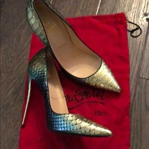 Christian Louboutin Green snake skin So Late Heels